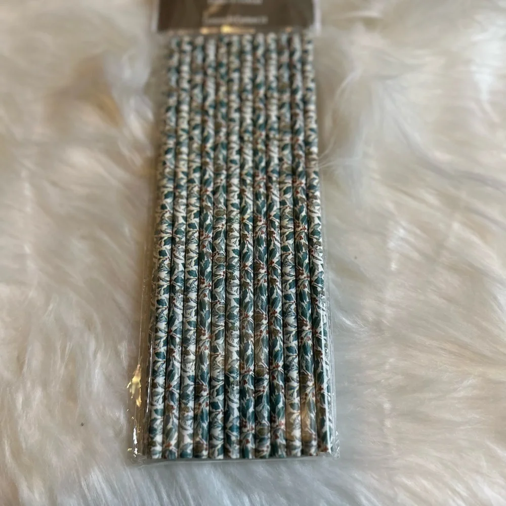 🩷5/$10 Pier one Christmas holly paper straws